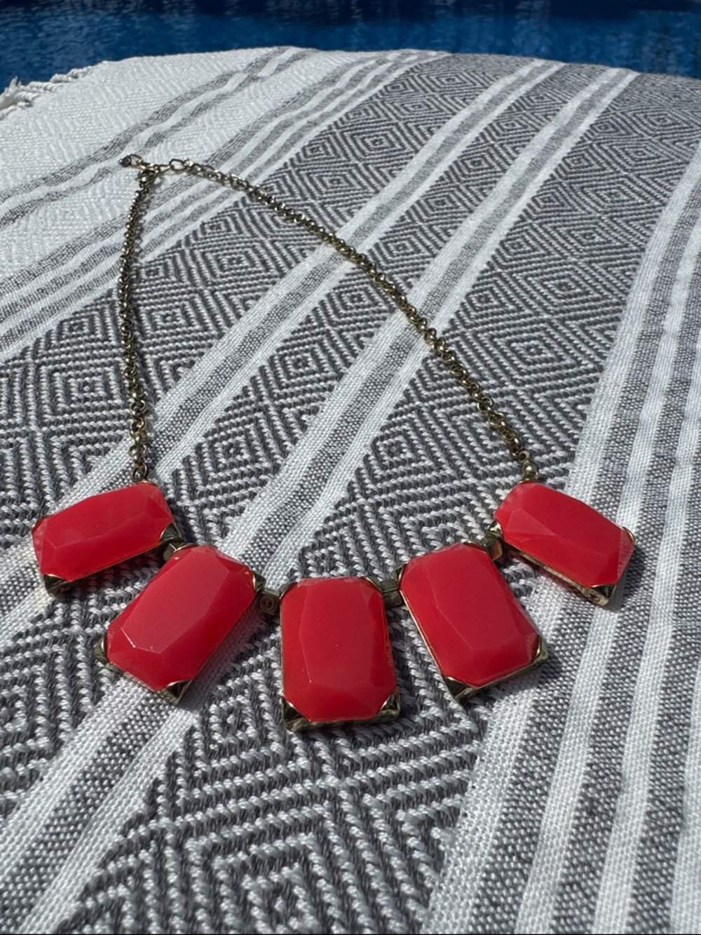 Statement Coral Geometric Pendant Necklace - 7” to 11”